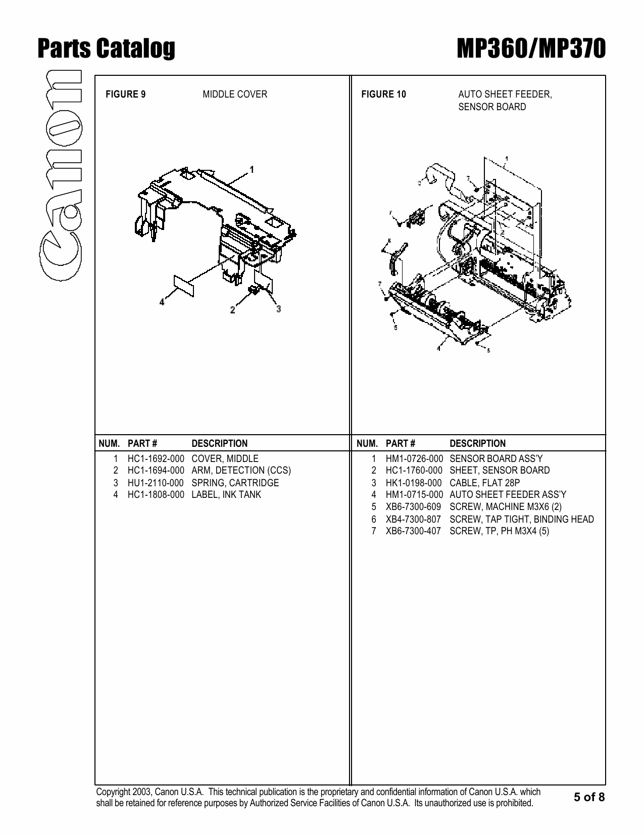 Canon MultiPASS MP-360 MP370 Parts Catalog Manual-5